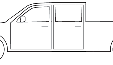 Line drawing of crew cab pickup truck with full-size front door and full-size rear door