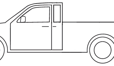 Line drawing of extended cab pickup truck with full-size front door and rear half door