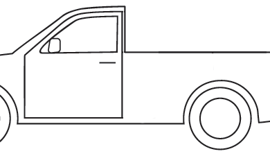 Line drawing of standard cab pickup truck with two full-size doors