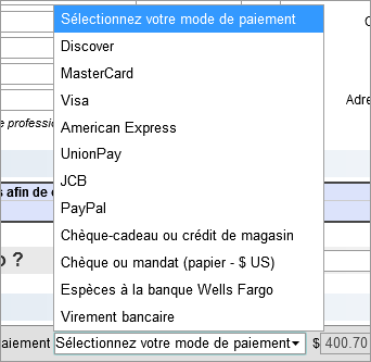 Choisissez le paiement