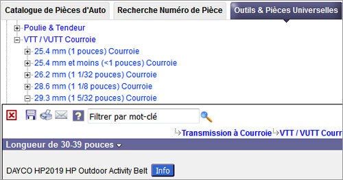 pices comme les feux, courroies, tuyaux, et d'autres pices dans notre onglet  Outils et pices universelles  par la taille